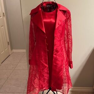 Elegant Red Sheer Overlay Dress